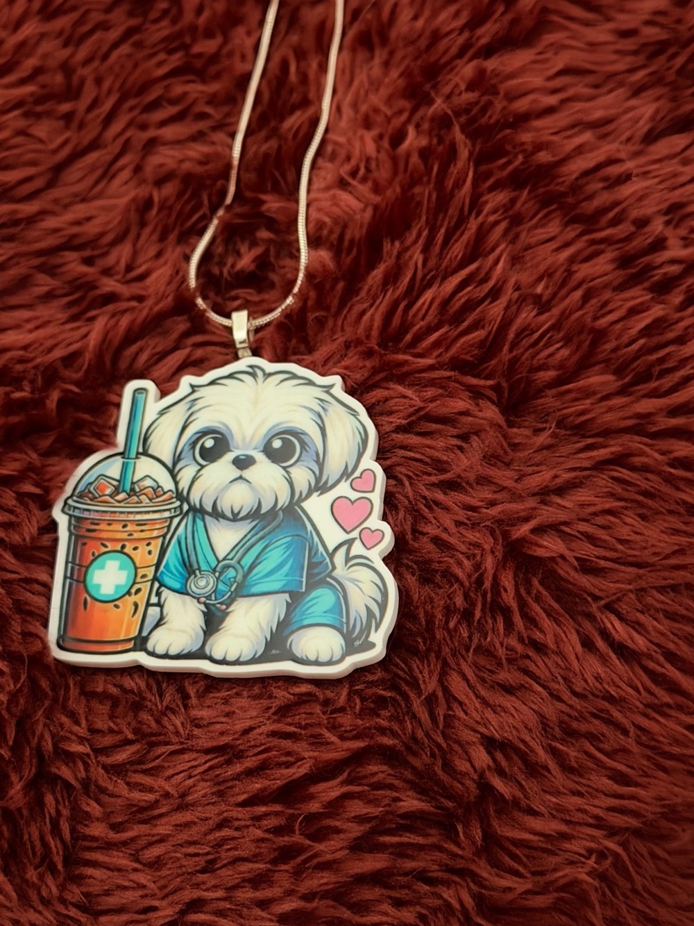 Blue Scrub Puppy Dog Pendant Necklace - Cute Pet Accessory